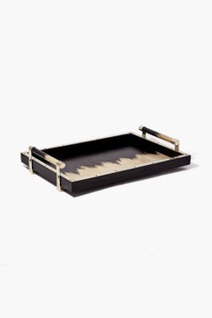 PORTEÑO Small Black & Cream Hand Painted Wood Tray