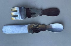 Porter Blanchard Juego de conejito, tenedor y cuchillo para bebé de plata de ley.