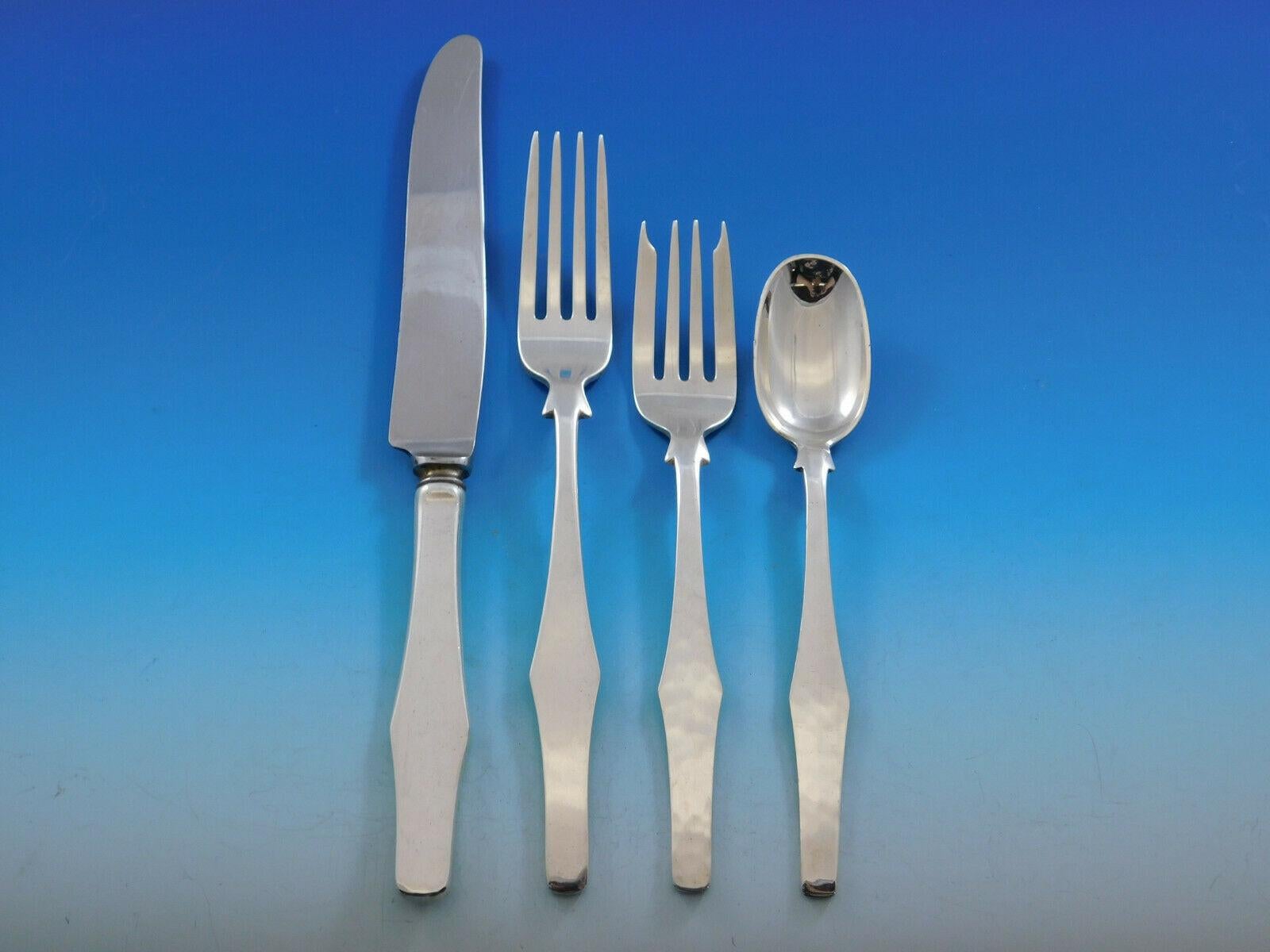 Porter Blanchard Sterling Silver Flatware Set Service Dinner 20 Pieces Modern In Excellent Condition For Sale In Big Bend, WI