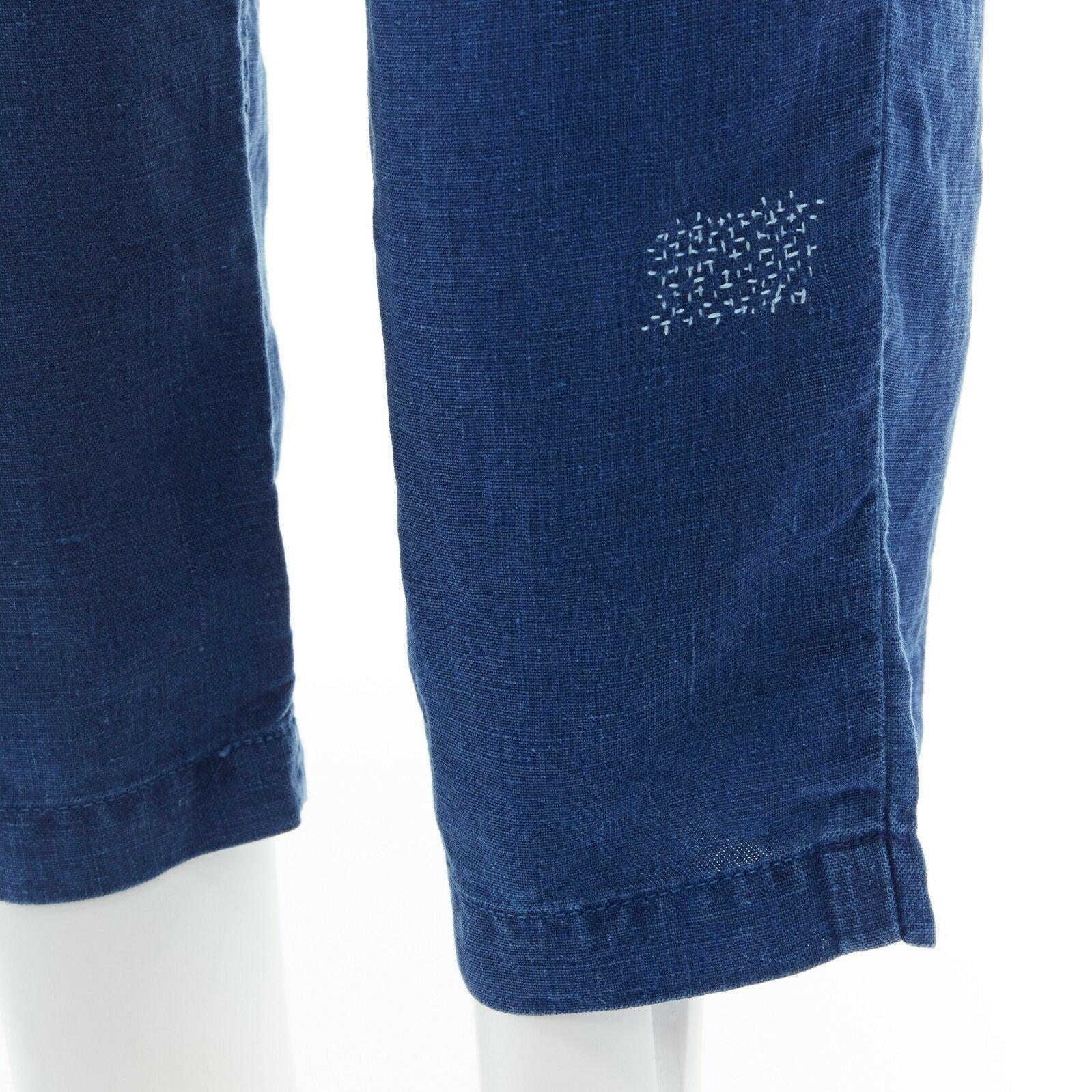 PORTER CLASSIC JAPAN Katsu 100% linen indigo blue drop crotch trousers S 29