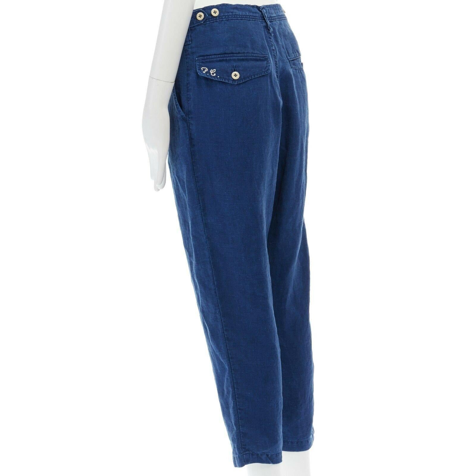 Blue PORTER CLASSIC JAPAN Katsu 100% linen indigo blue drop crotch trousers S 29