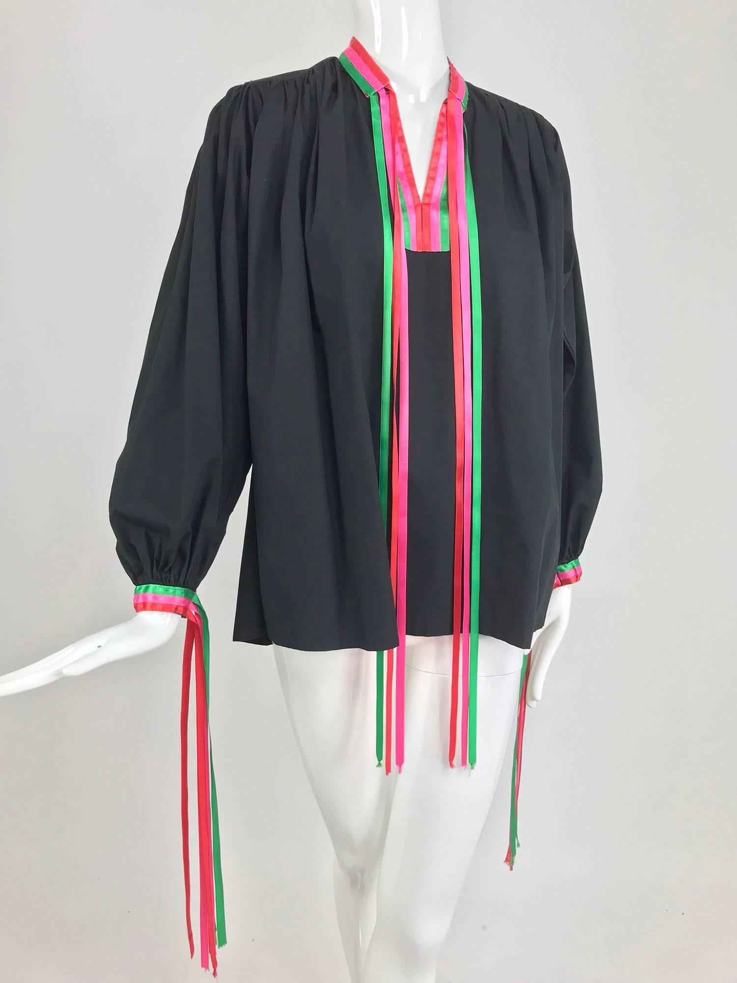 Porter House Regina Porter black cotton ribbon trim peasant blouse 1970s 5