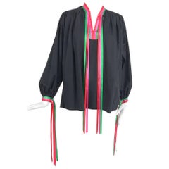 Porter House Regina Porter black cotton ribbon trim peasant blouse 1970s