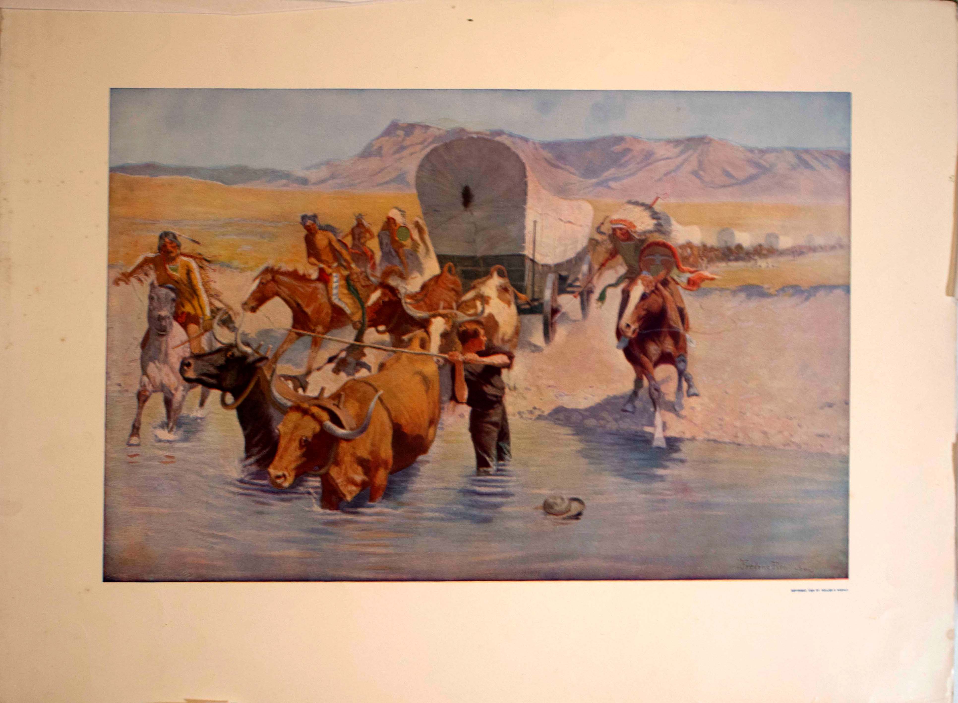For your consideration is a historical set of artworks depicting the old west by Frederic Remington. Dimensions: 23.5h x 18w (unframed). In excellent condition.
 