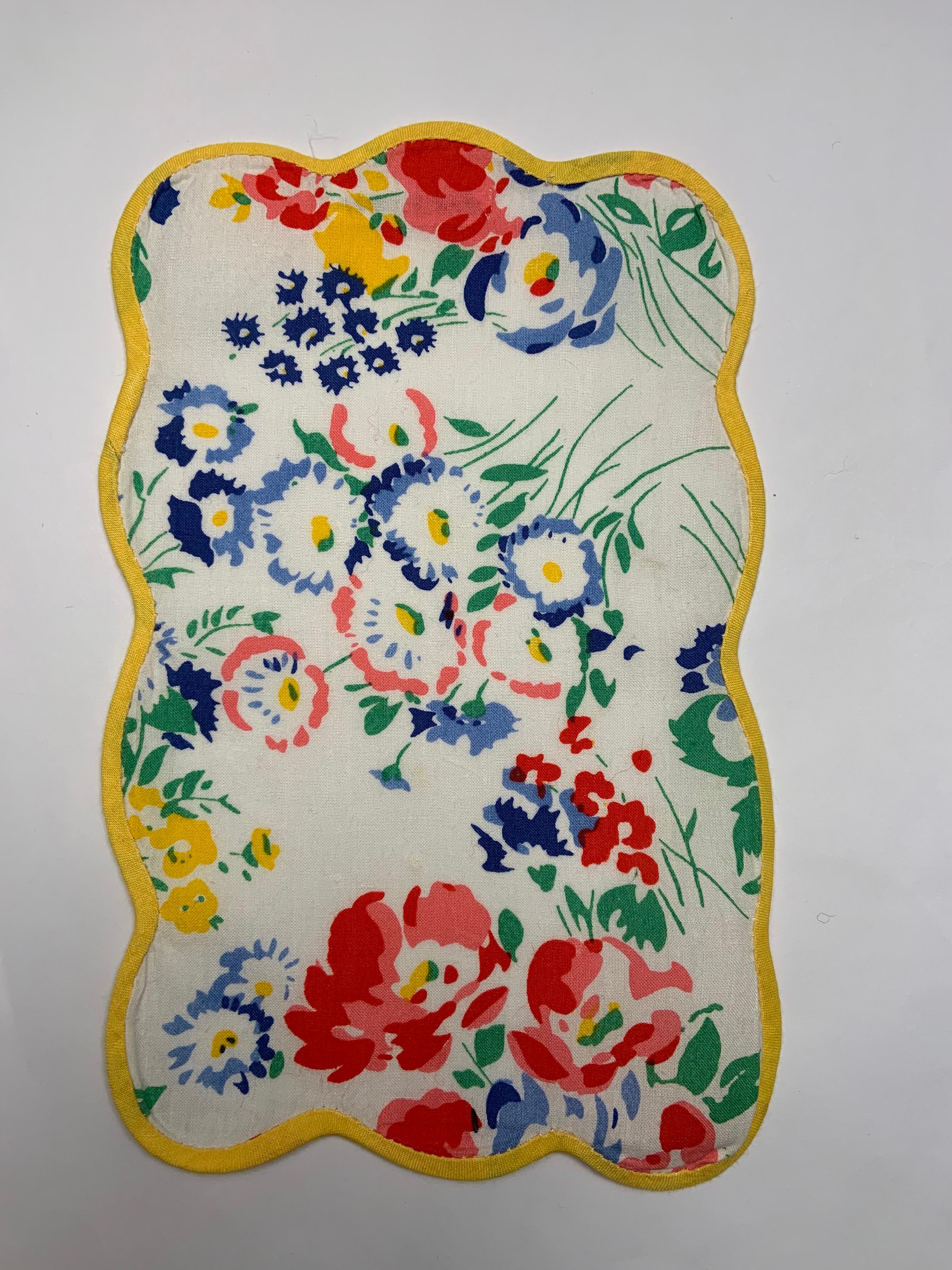 Brown Porthault, France Colorful Floral Cocktail Napkins, Set of Six