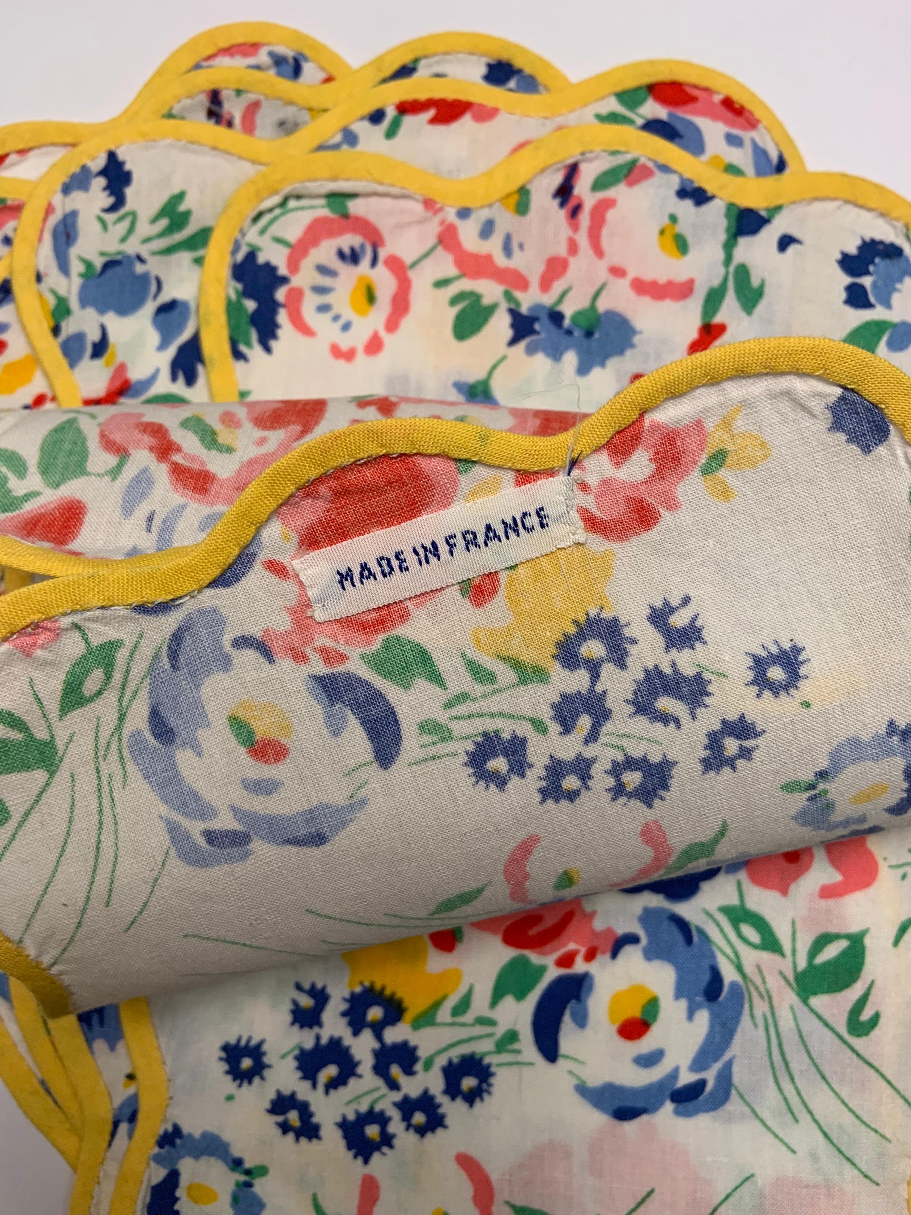 Porthault, France Colorful Floral Cocktail Napkins, Set of Six In Good Condition In New Hope, PA