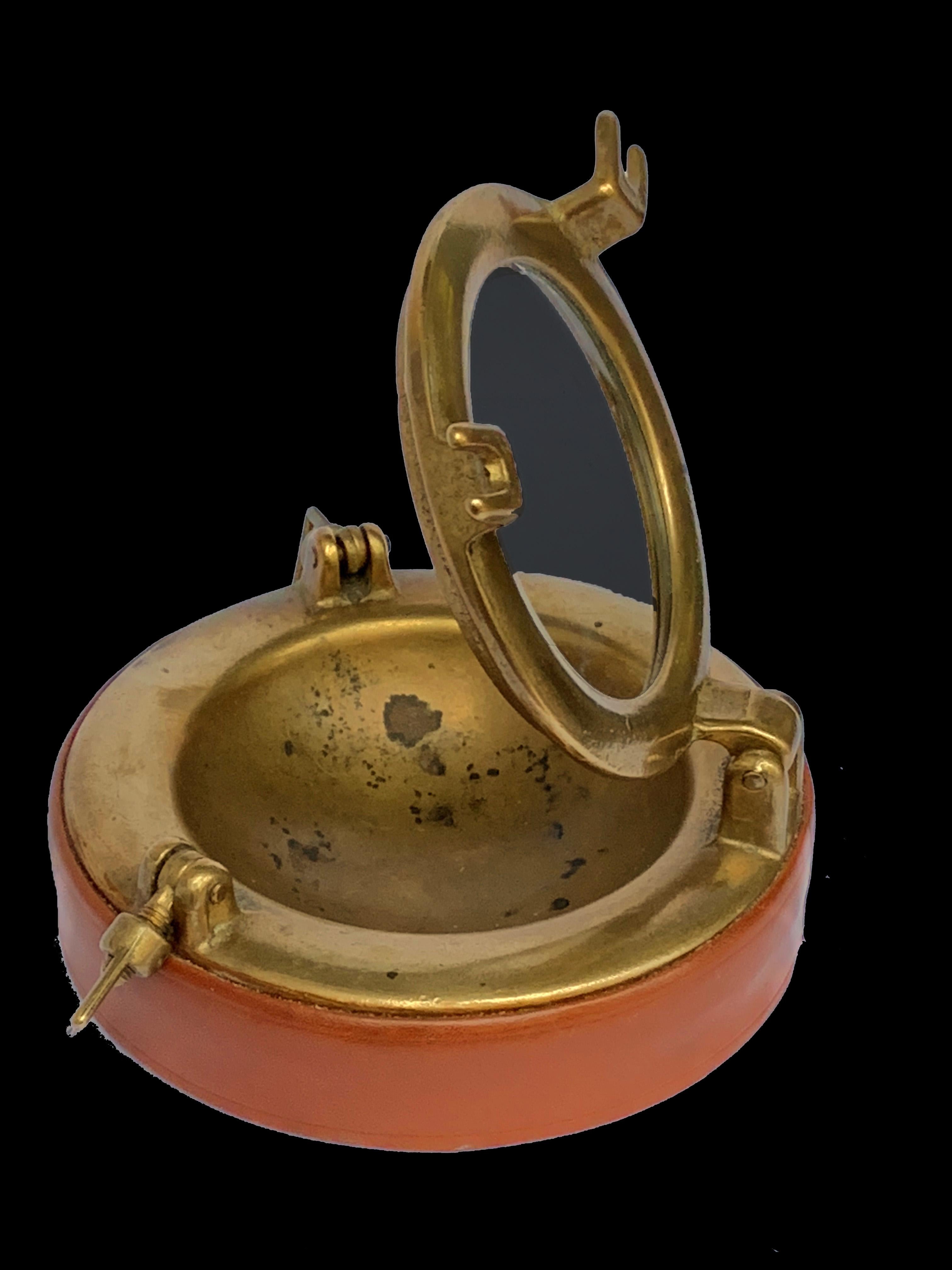 20th Century Porthole, Ashtray in Brass and Leather, 1960s Designed by Gucci, Italy, 1960s