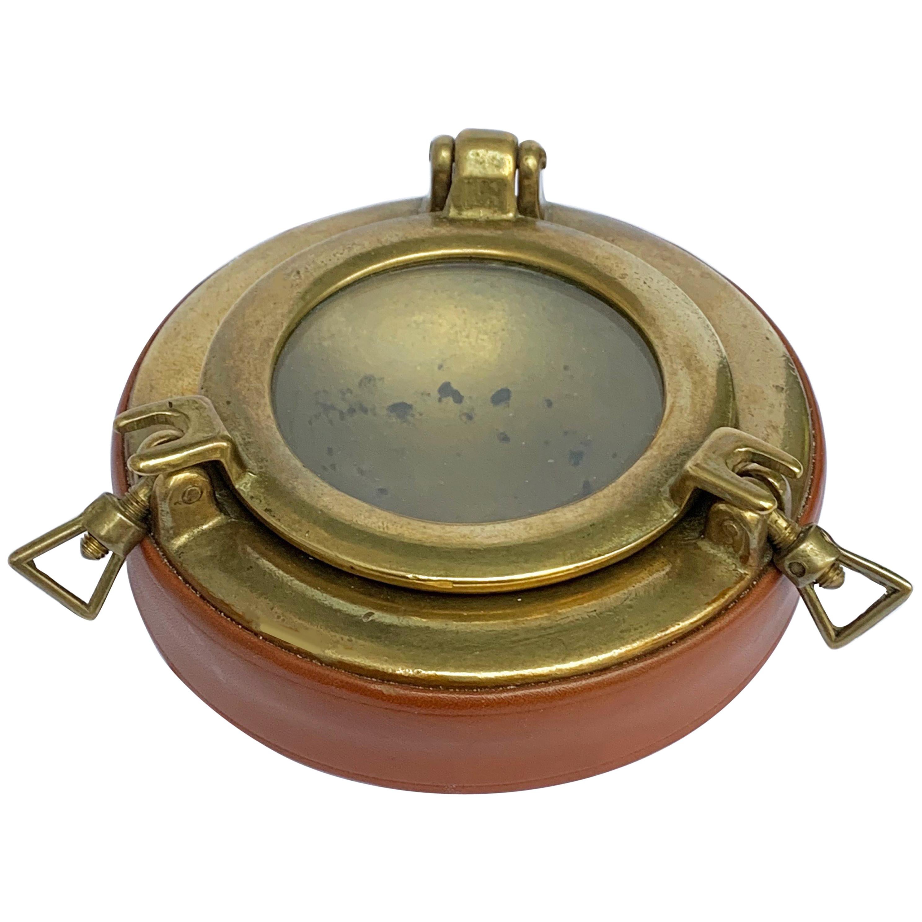 Porthole, Ashtray in Brass and Leather, 1960s Designed by Gucci, Italy, 1960s