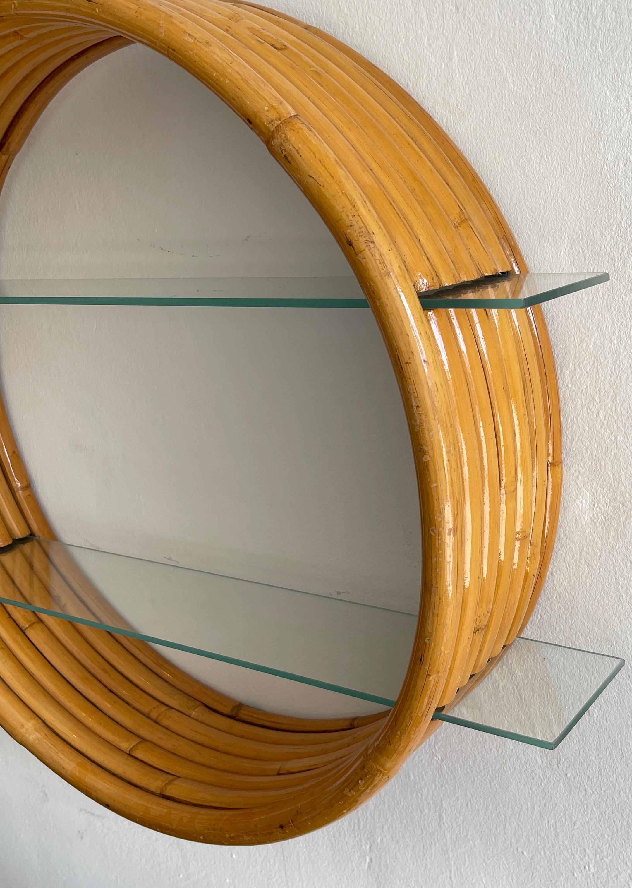 Porthole Bamboo Wall Shelf, by Paul Frankl In Good Condition In West Palm Beach, FL