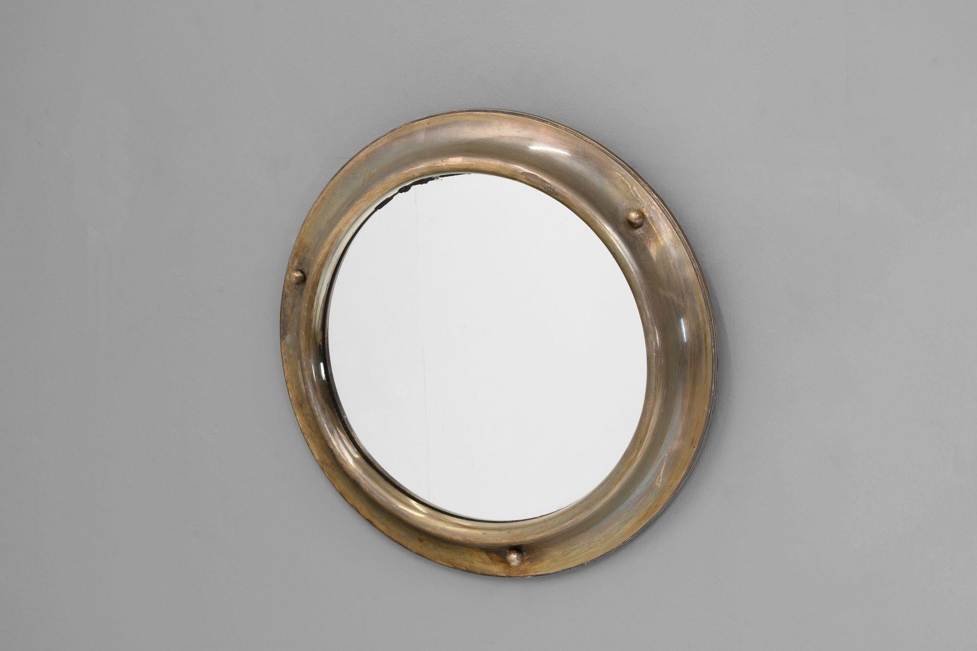 Specchio circolare con cornice in ottone 