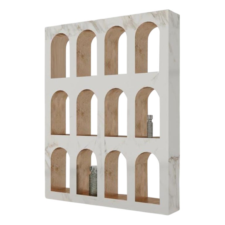 Portici Bookcase, Calacatta Gold with F. Wooden Case by Sissy Daniele For Sale