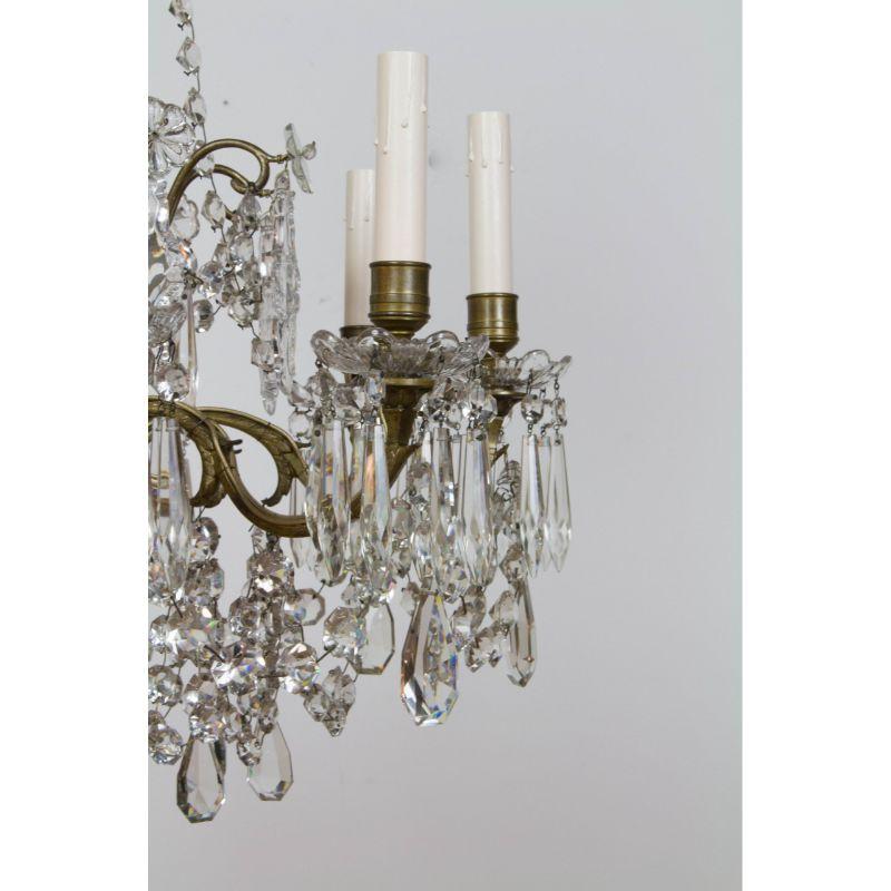 Portieux Bronze and Crystal Chandelier In Good Condition For Sale In Canton, MA