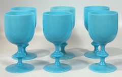 Portieux Vallerysthal '6' Wine Goblets Opaline Blue