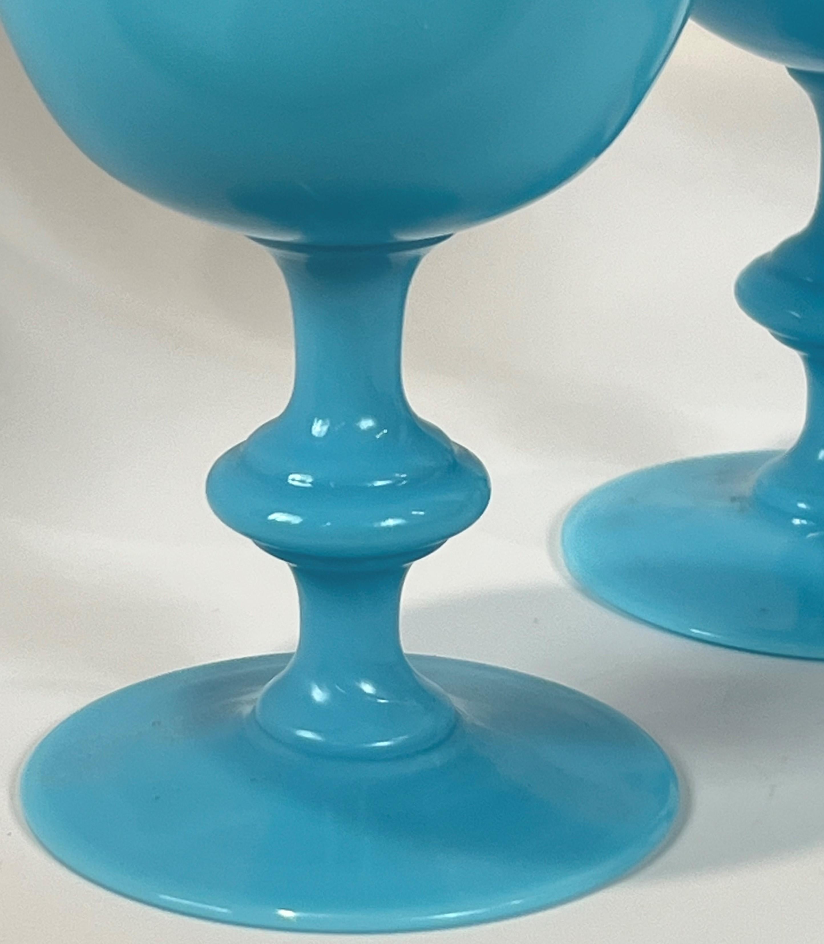 Hand-Crafted Portieux Vallerysthal '6' Wine Goblets Opaline Blue
