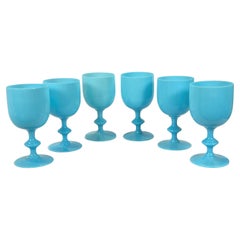 Portieux Vallerysthal '6' Wine Goblets Opaline Blue