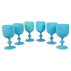 Portieux Vallerysthal '6' Wine Goblets Opaline Blue