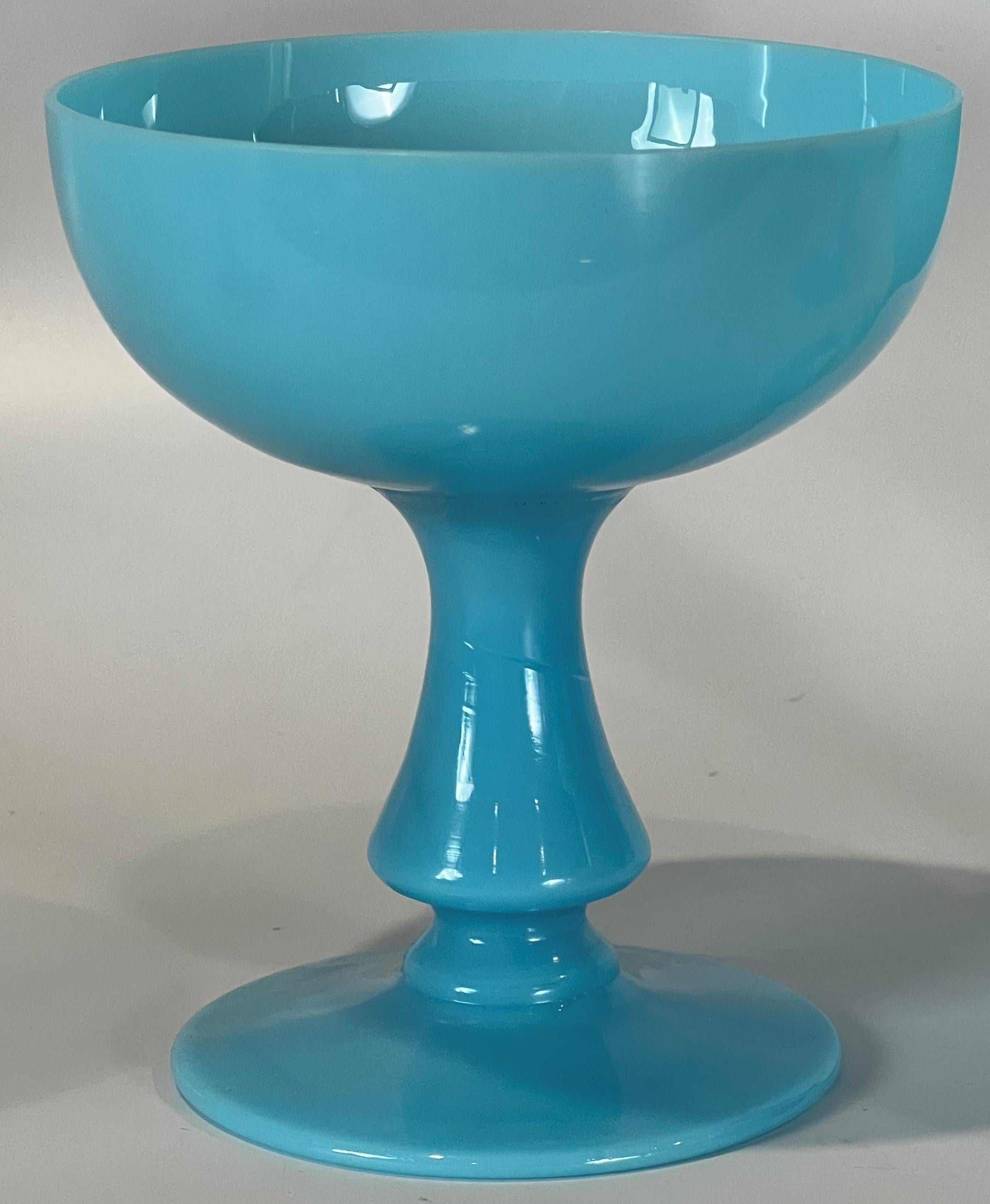 Art Deco Portieux Vallerysthal Blue Opaline '2' Cordial '2' Sherbert Glasses 1930's +1 For Sale