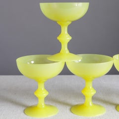 Portieux Vallerysthal Five Yellow Opaline Glass Champagne Coupes Sherbet Glasses