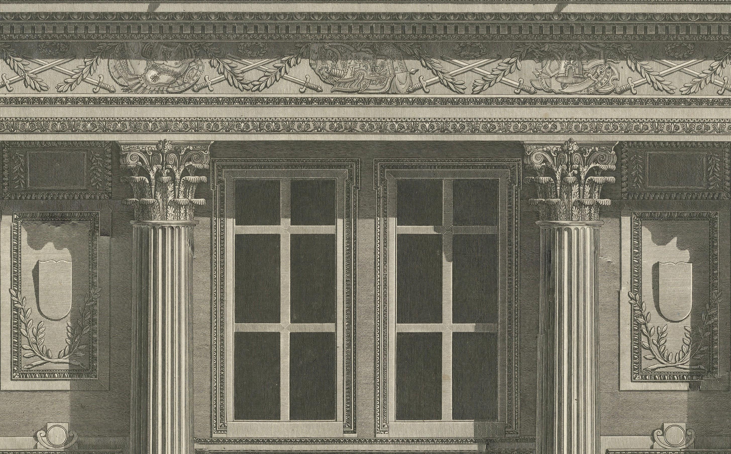Portique Corinthien du Château d'Écouen - Grabado arquitectónico, Baltard, 1799 en Bastante bueno estado para la venta en Langweer, NL