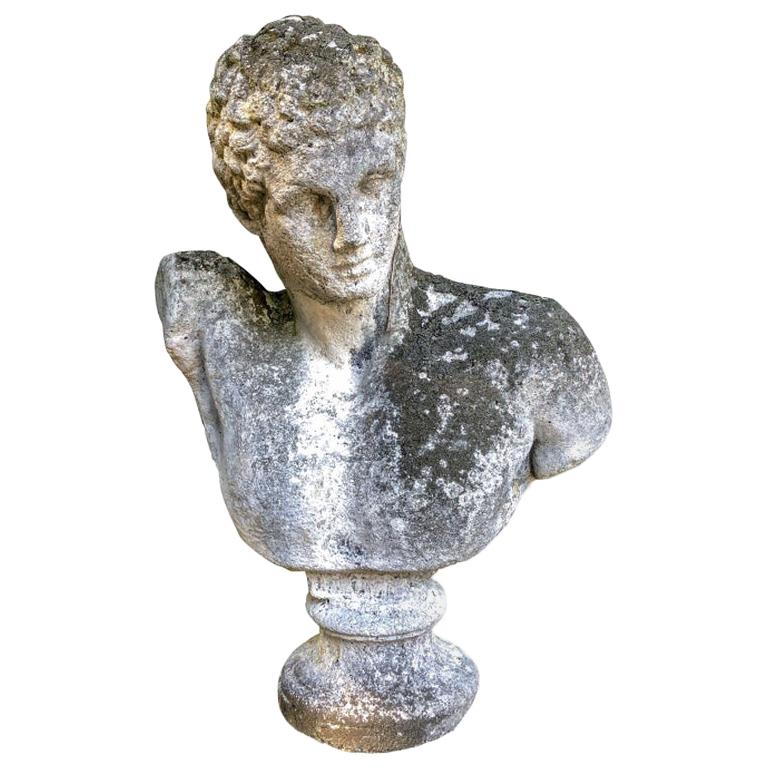 Portland Cement Garden Bust of The Greek God Hermes, after A 4th C. BCE Original