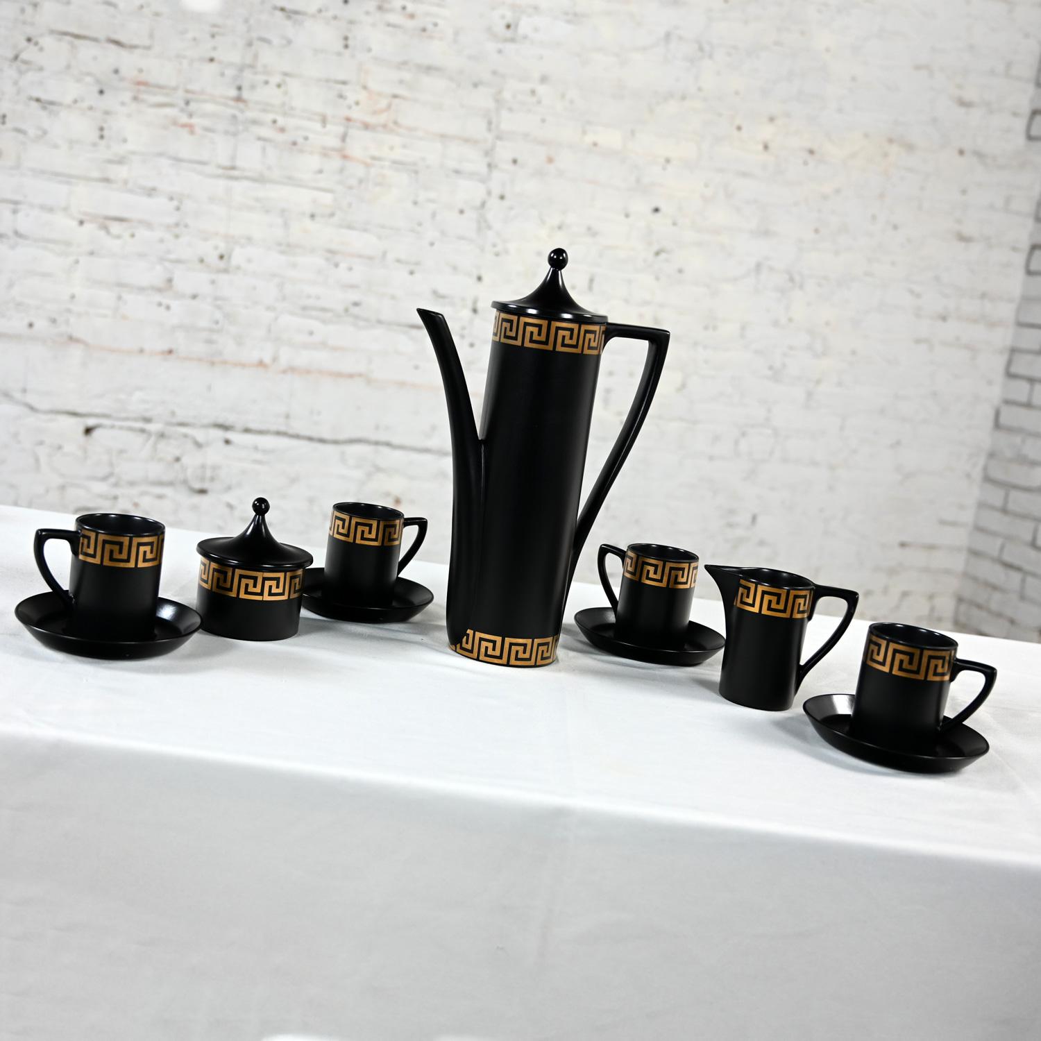 Mid-Century Modern Portmeirion Pottery Greek Key Espresso Coffee Service Susan Williams Ellis Desig For Sale