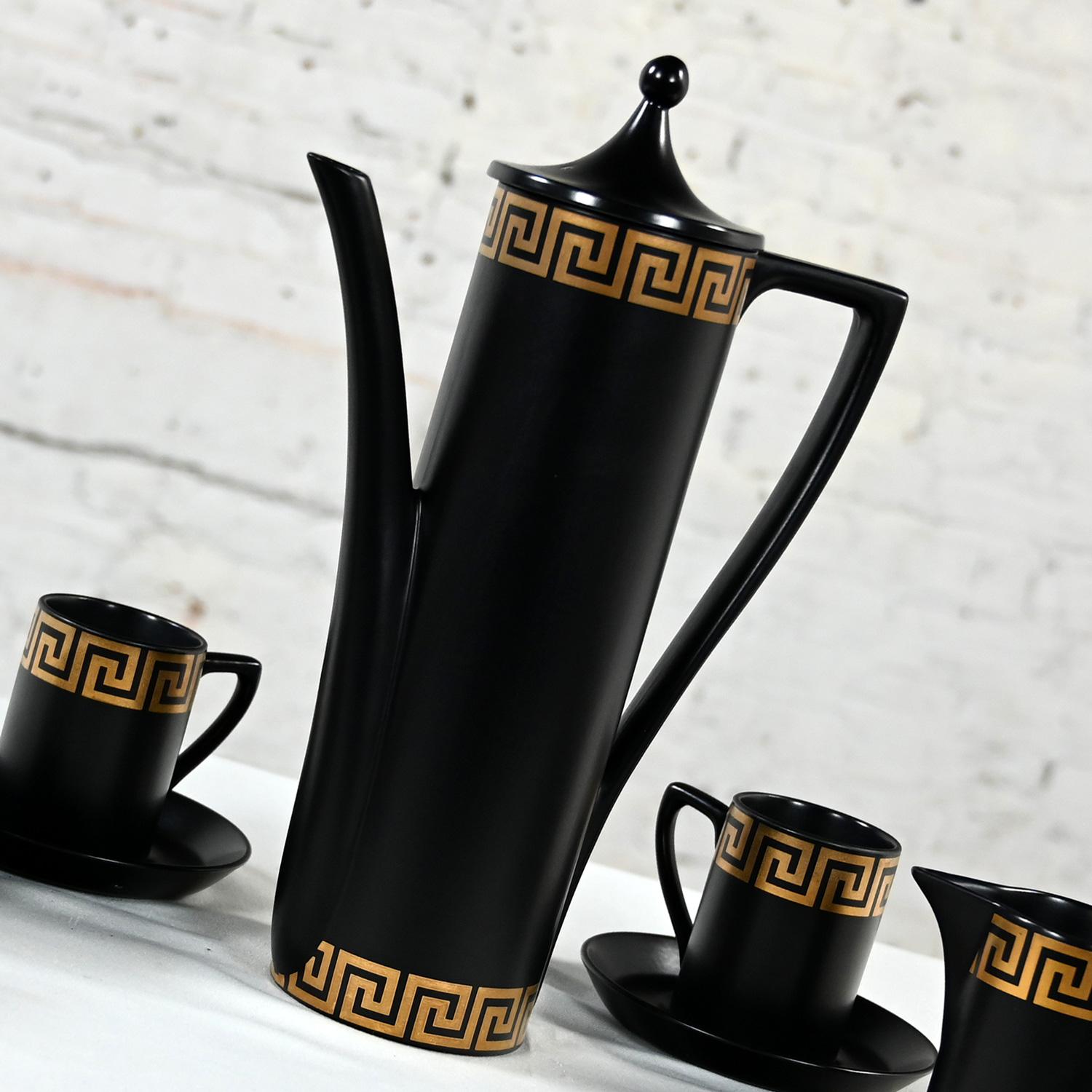 English Portmeirion Pottery Greek Key Espresso Coffee Service Susan Williams Ellis Desig For Sale