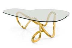 "Porto" Organic Loop Design Polished Bronze and Glass Coffee Tables