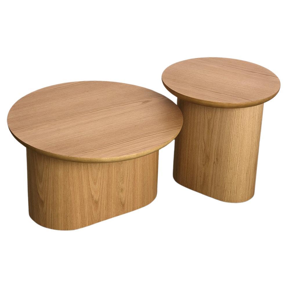 Porto Set Side Table, by Rain, Contemporary Center Table, Laminated Oakwood For Sale