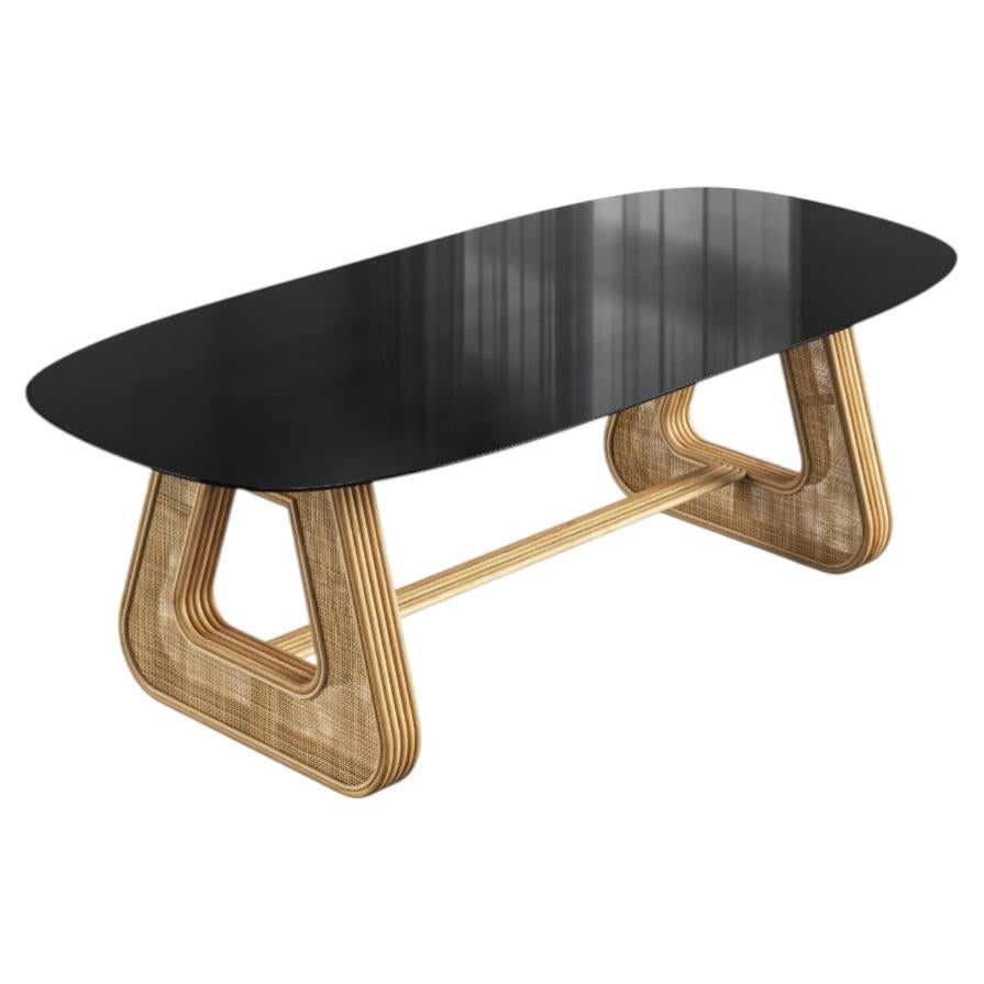 Portofino Dining Table in Tinted Rattan and Glass by POPUS EDITIONS For Sale
