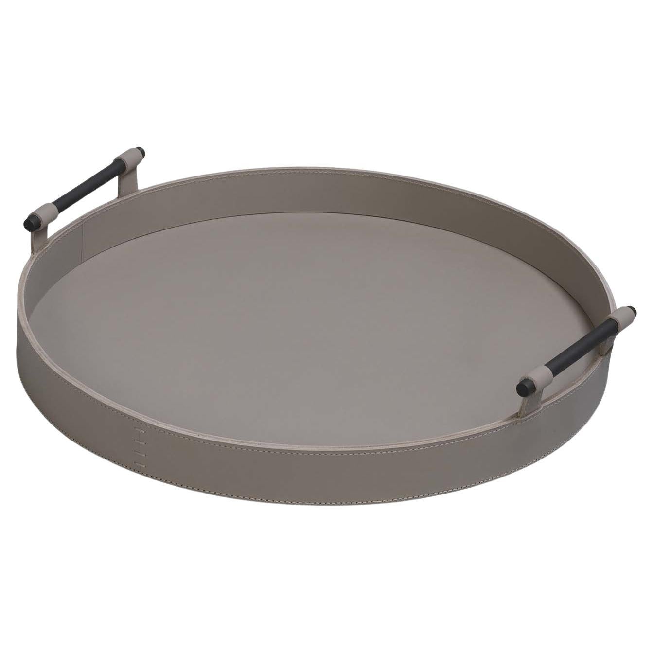Portofino Large Round Tray In Sand Leather For Sale