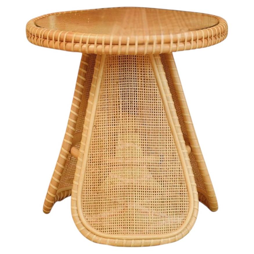 Portofino Side Table in Natural Stained Rattan and Glass by POPUS EDITIONS