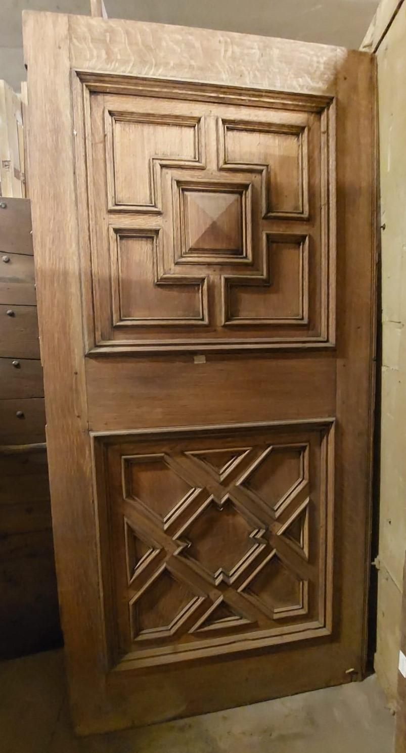Italian Single-leaf, carved-panel oak entry door For Sale