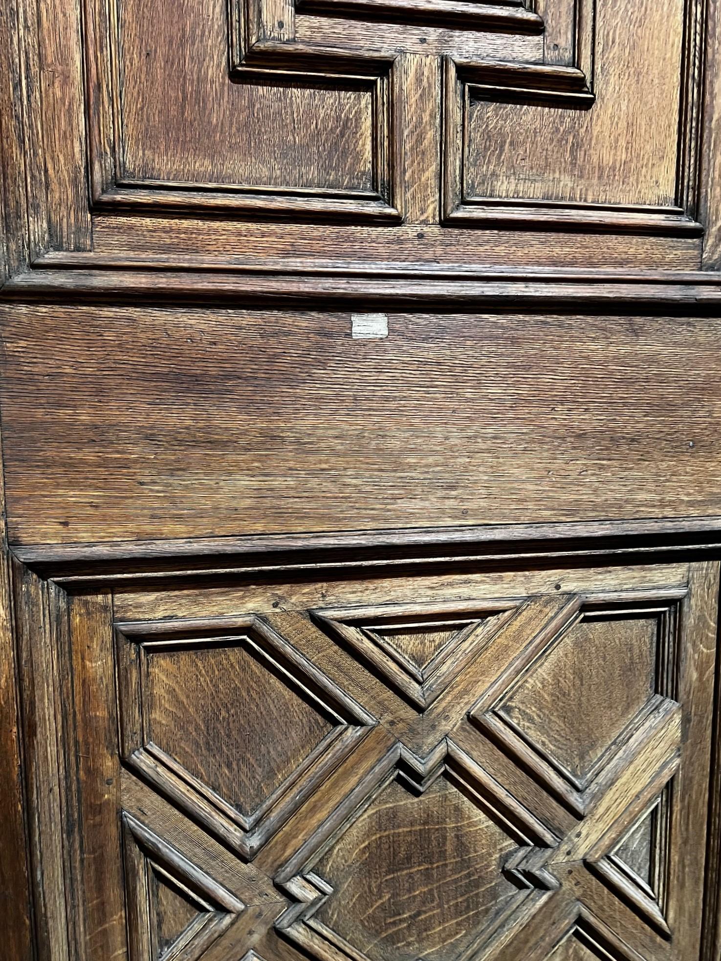 Carved Single-leaf, carved-panel oak entry door For Sale