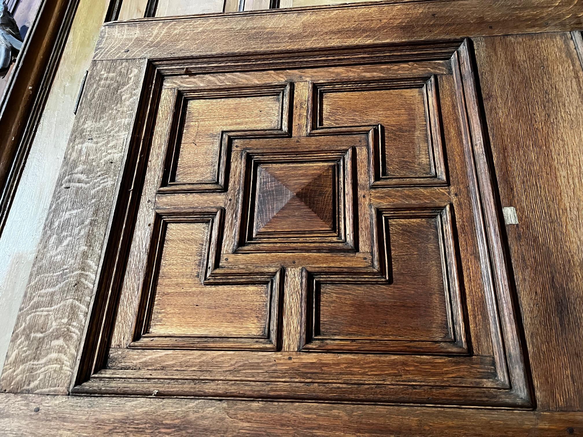 19th Century Single-leaf, carved-panel oak entry door For Sale