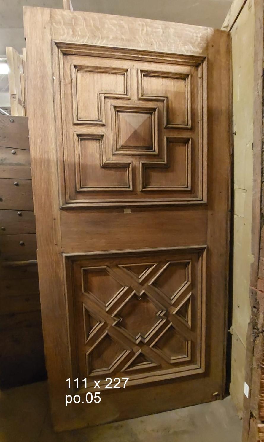 Single-leaf, carved-panel oak entry door For Sale 1