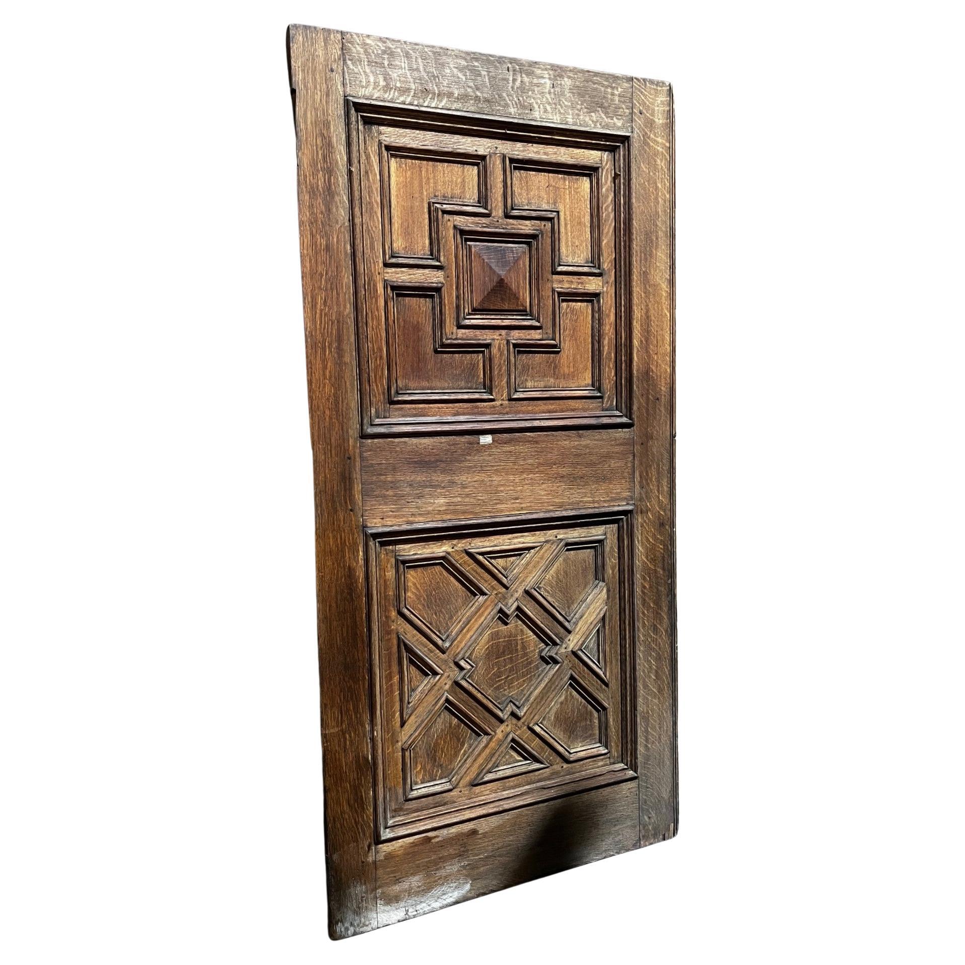 Single-leaf, carved-panel oak entry door For Sale