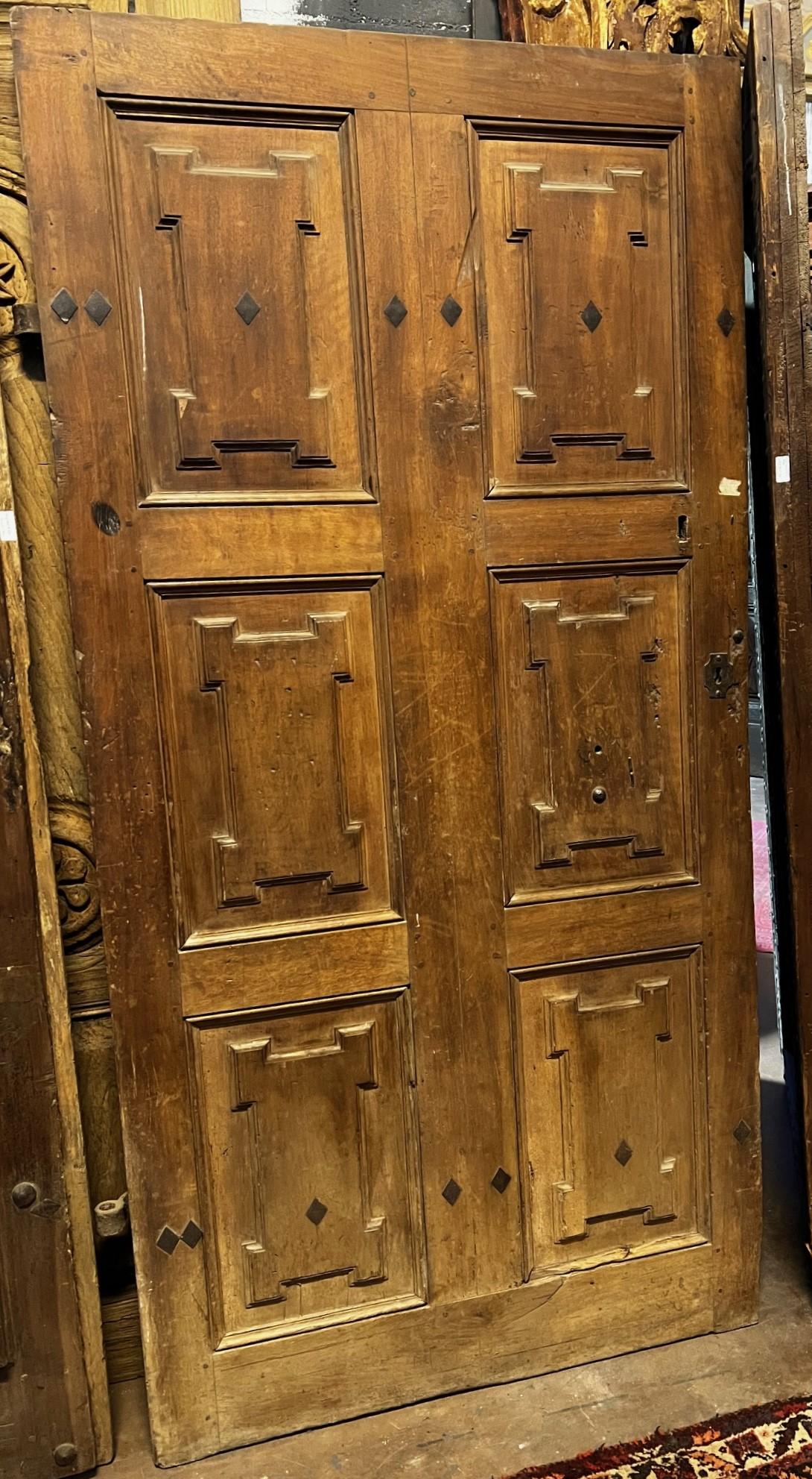 Carved One-door walnut front door with carved panels For Sale
