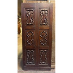Walnut entry door, single-leaf main door with carved panels