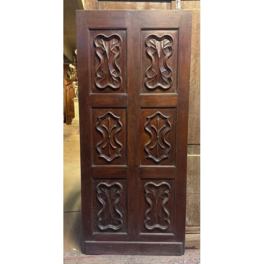 Hand-Carved Walnut entry door, single-leaf main door with carved panels For Sale