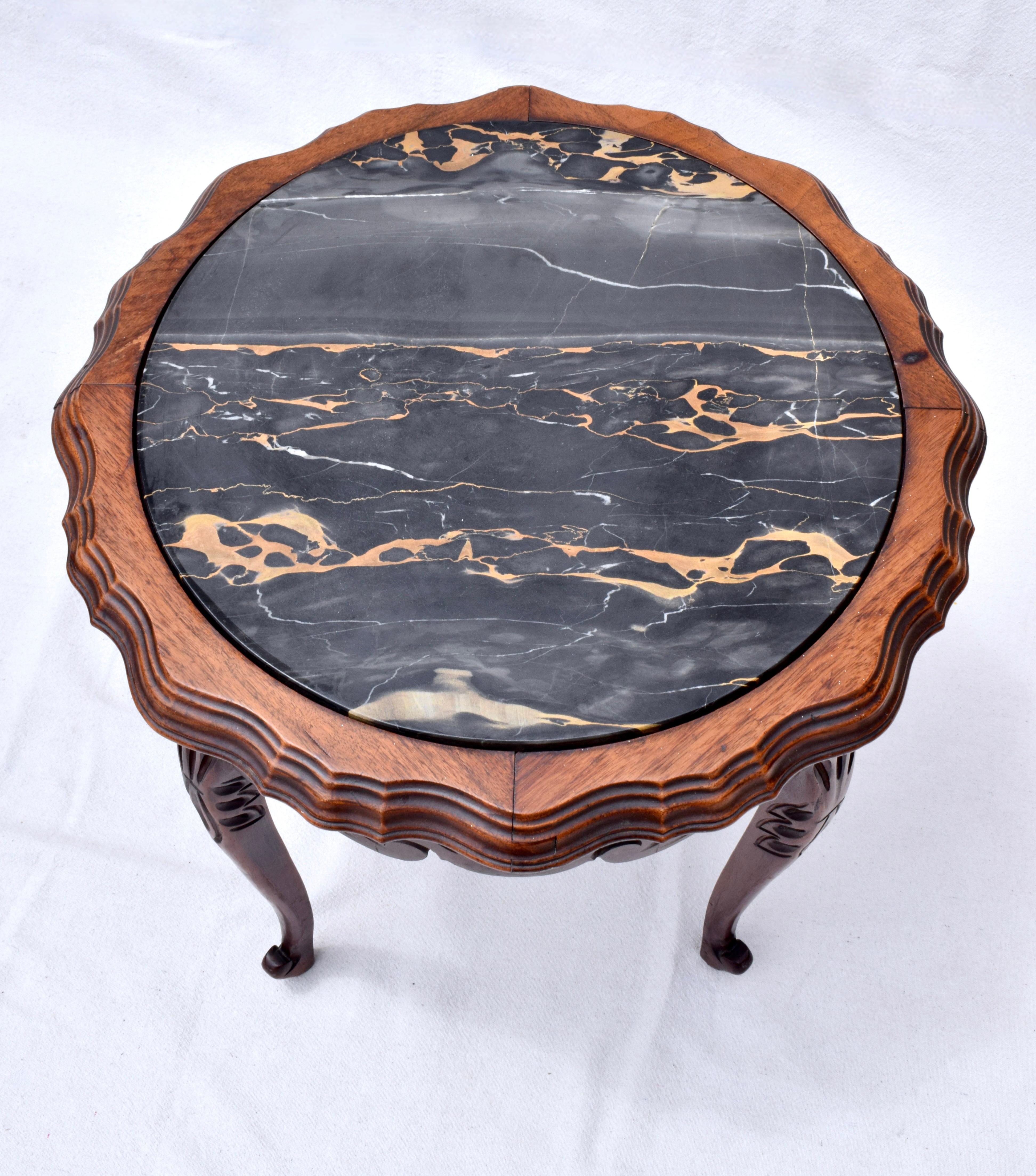 French Provincial Portoro Black Marble Antique Country French Side Table For Sale