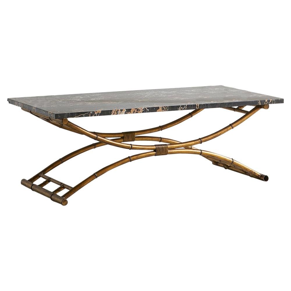 Portoro Black Marble Coffee Table with Gold Bamboo Base