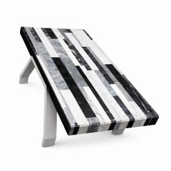 Portoro & Carrara Marble Coffee Table Modern Design Marquetry Handcrafted Stock