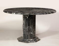 Portoro Deco Style Black Marble Round Centre, Game, Dining Table, France 1980s