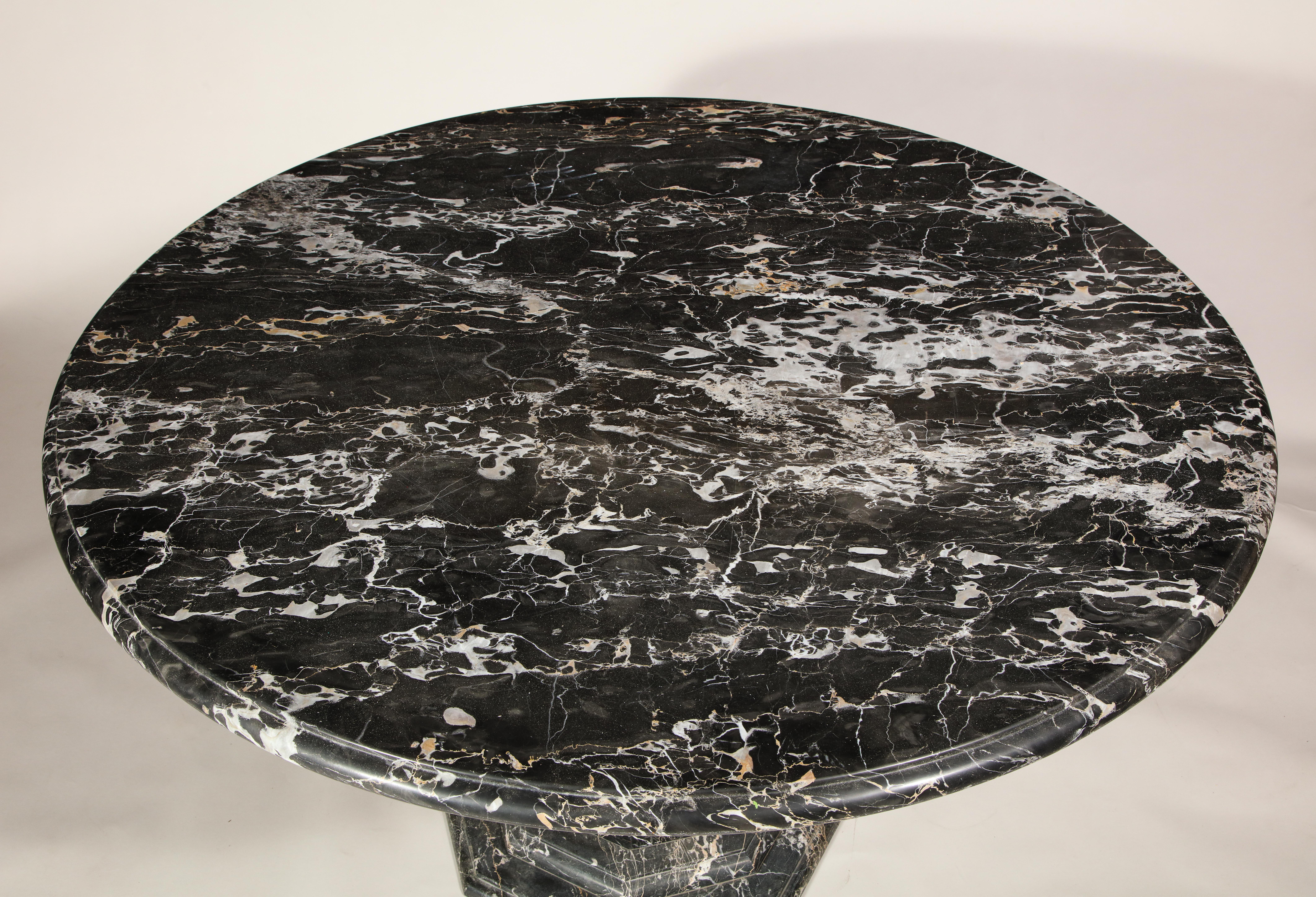 Art Deco Portoro Deco Style Black Marble Round Centre, Game, Dining Table, France 1980s