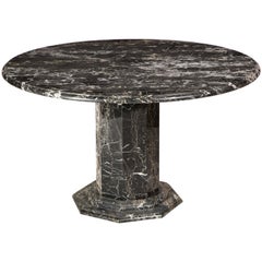 Portoro Deco Style Black Marble Round Centre, Game, Dining Table, France 1980s