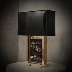 Art Deco Portoro Marble and Brass Italian Table Lamp, 2000