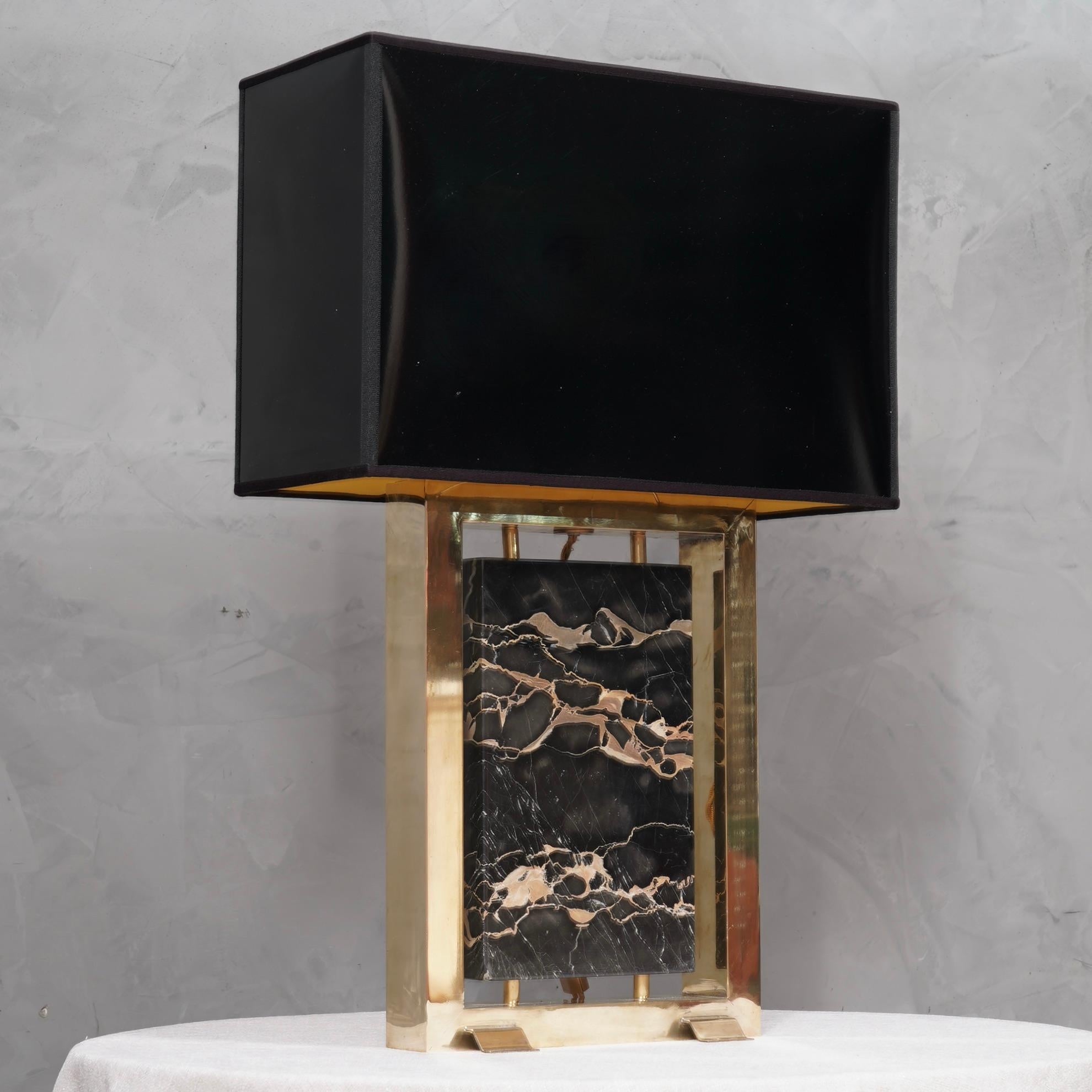 Mid-Century Modern Portoro Marble and Brass Table Lamp, 2000 For Sale