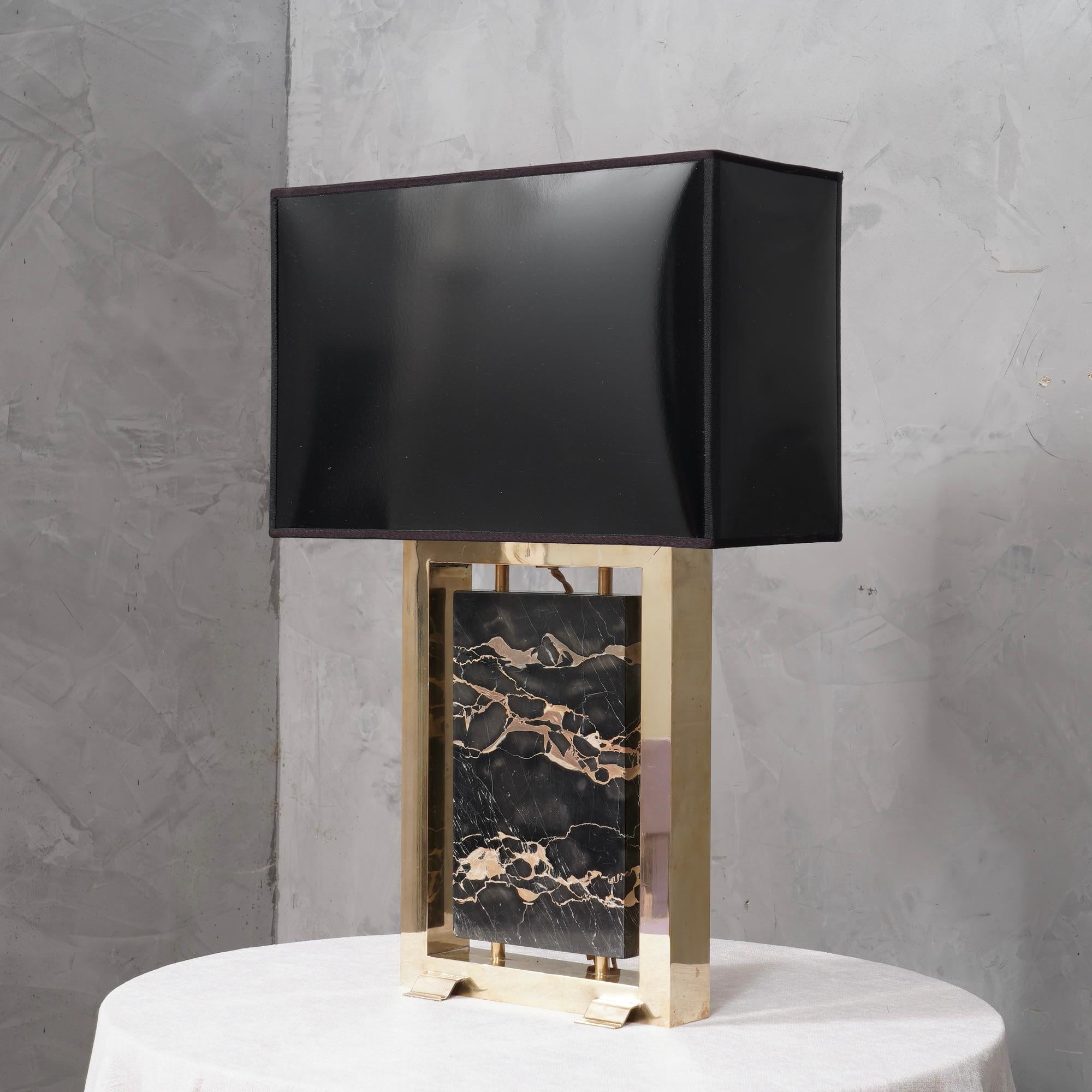 Italian Portoro Marble and Brass Table Lamp, 2000 For Sale