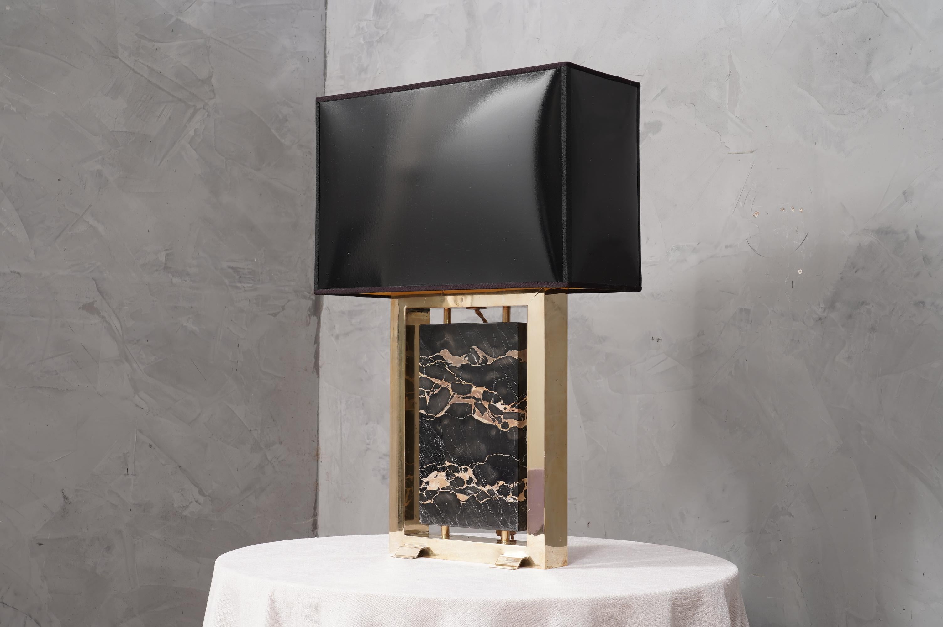 Portoro Marble and Brass Table Lamp, 2000 In Good Condition For Sale In Rome, IT