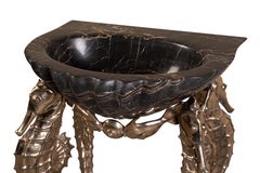 Portoro Marble Basin with Polished Bronze Seahorse Legs